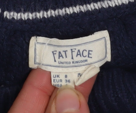 Fat Face Women Blue Ivory Crew Neck Long Sleeve Pullover Jumper Size 8