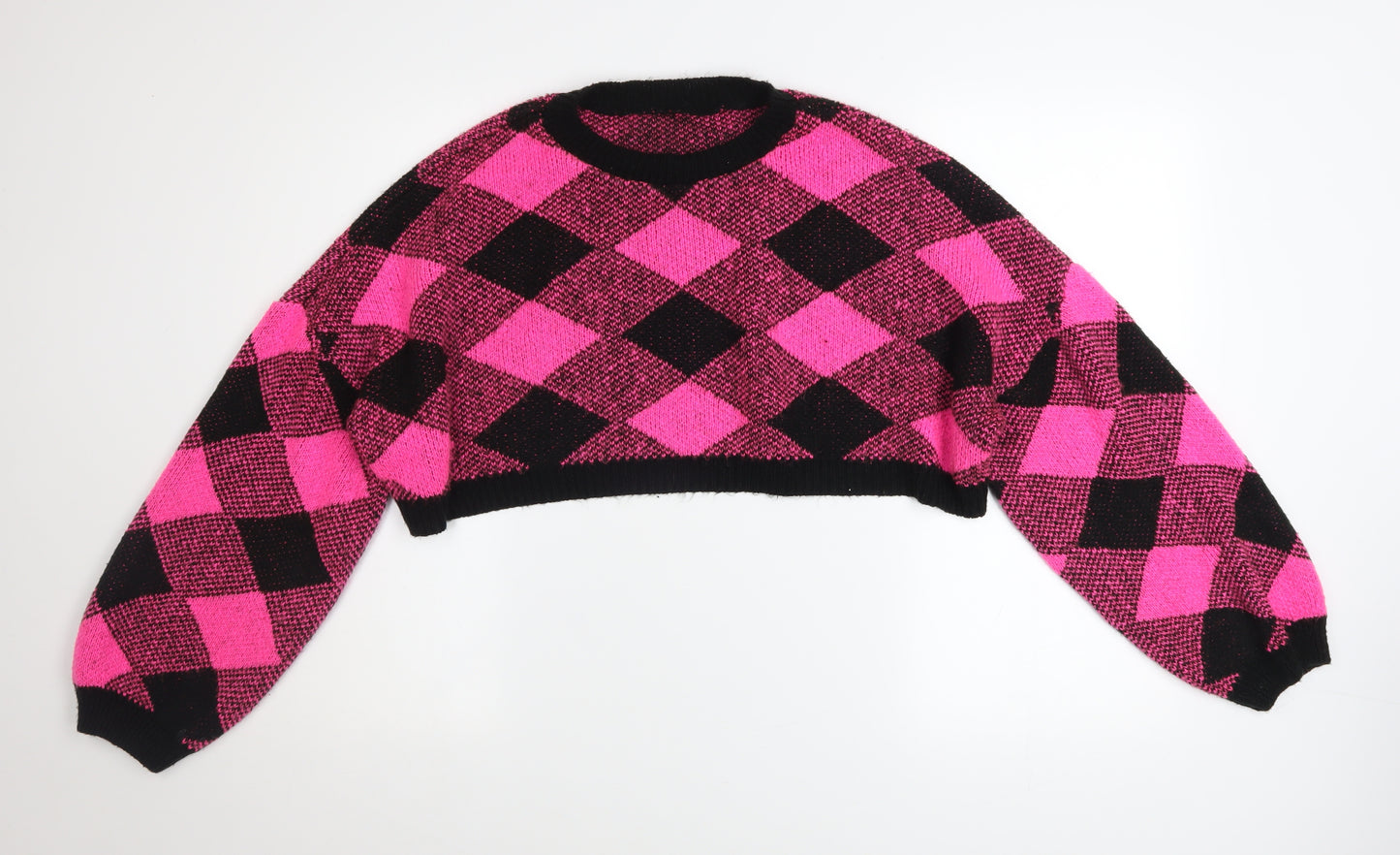 ASOS Women’s Pink Black Argyle Chunky Knit Pullover Jumper Size S
