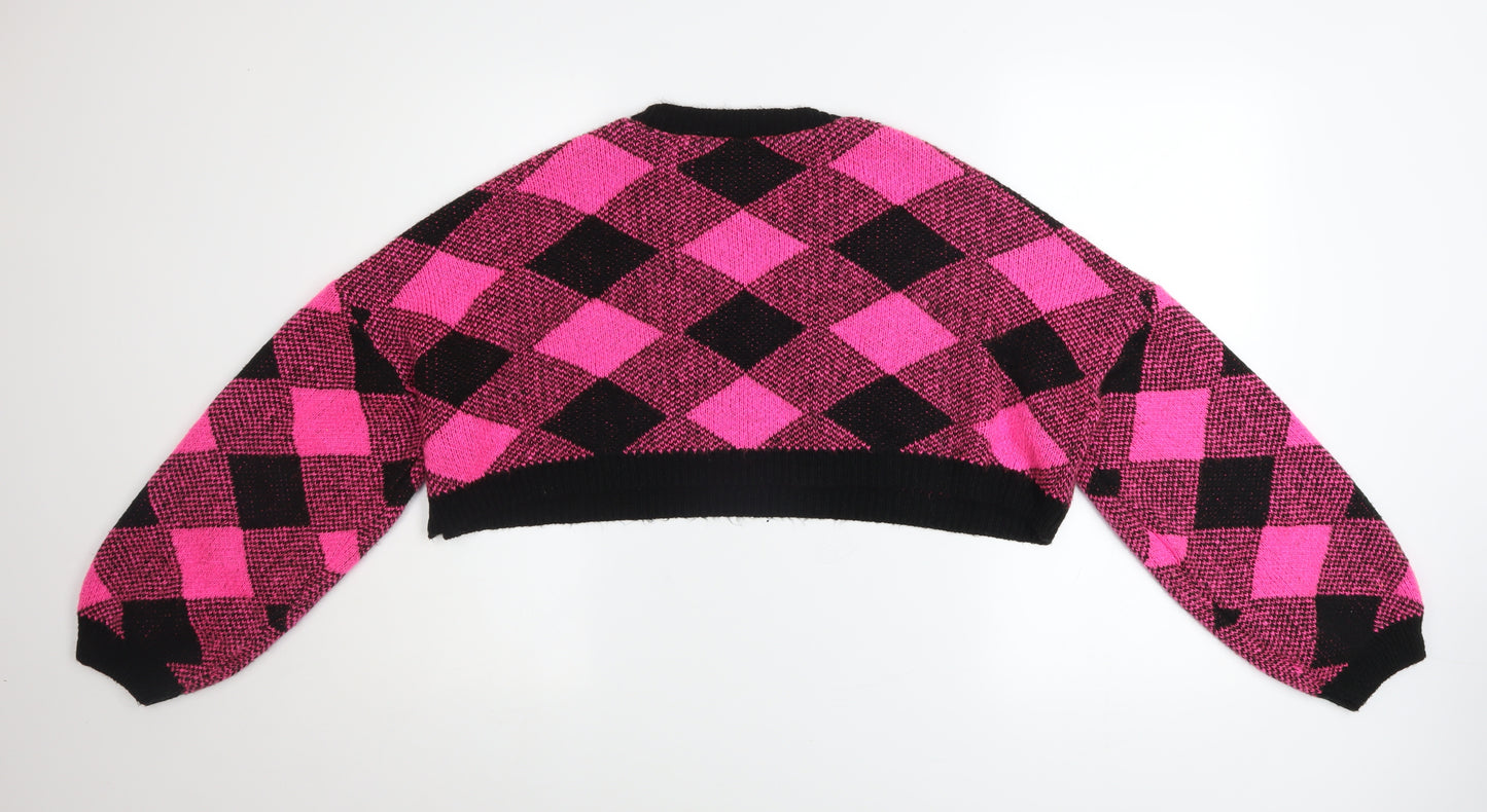 ASOS Women’s Pink Black Argyle Chunky Knit Pullover Jumper Size S