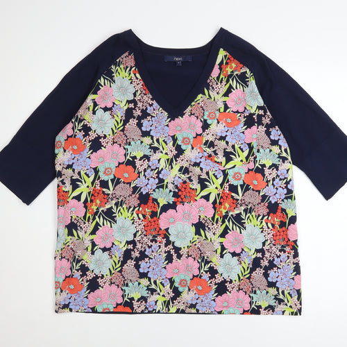 Next Women's Multicoloured Floral V-Neck 3/4 Sleeve Tunic Blouse Size 16