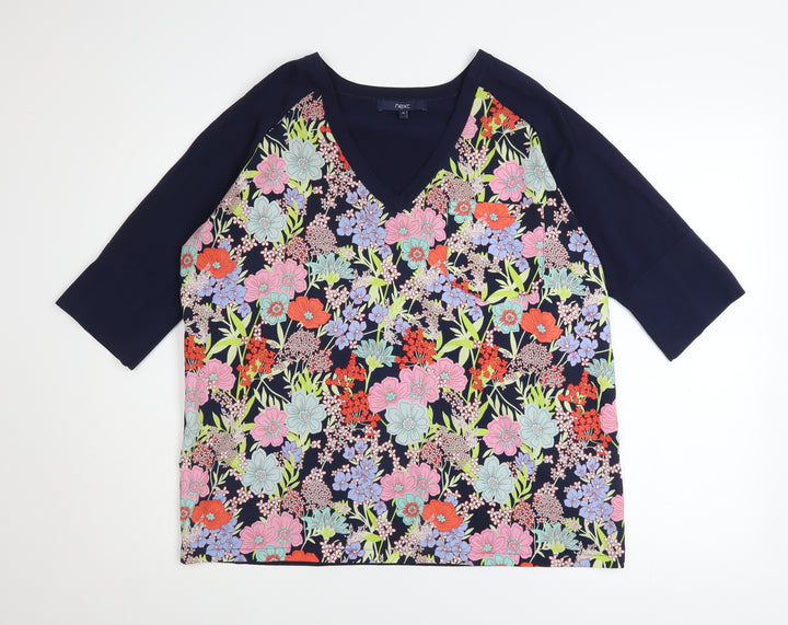 Next Women's Multicoloured Floral V-Neck 3/4 Sleeve Tunic Blouse Size 16