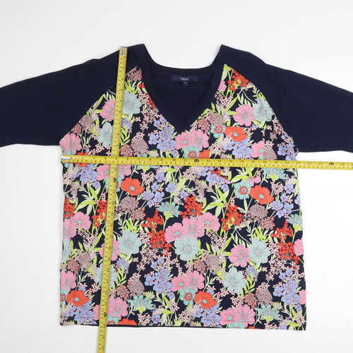 Next Women's Multicoloured Floral V-Neck 3/4 Sleeve Tunic Blouse Size 16