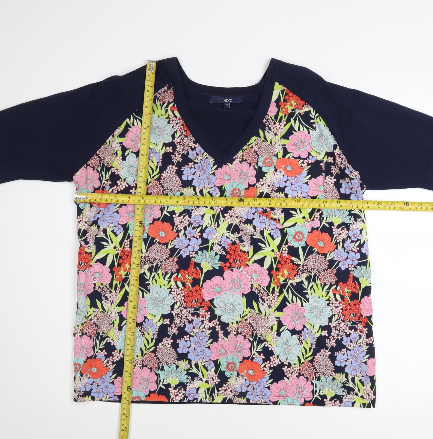 Next Women's Multicoloured Floral V-Neck 3/4 Sleeve Tunic Blouse Size 16