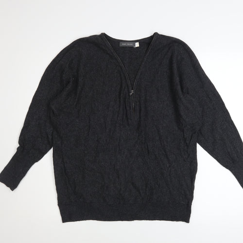 Mint Velvet Women’s Black Wool Cashmere V-Neck Zip Jumper M