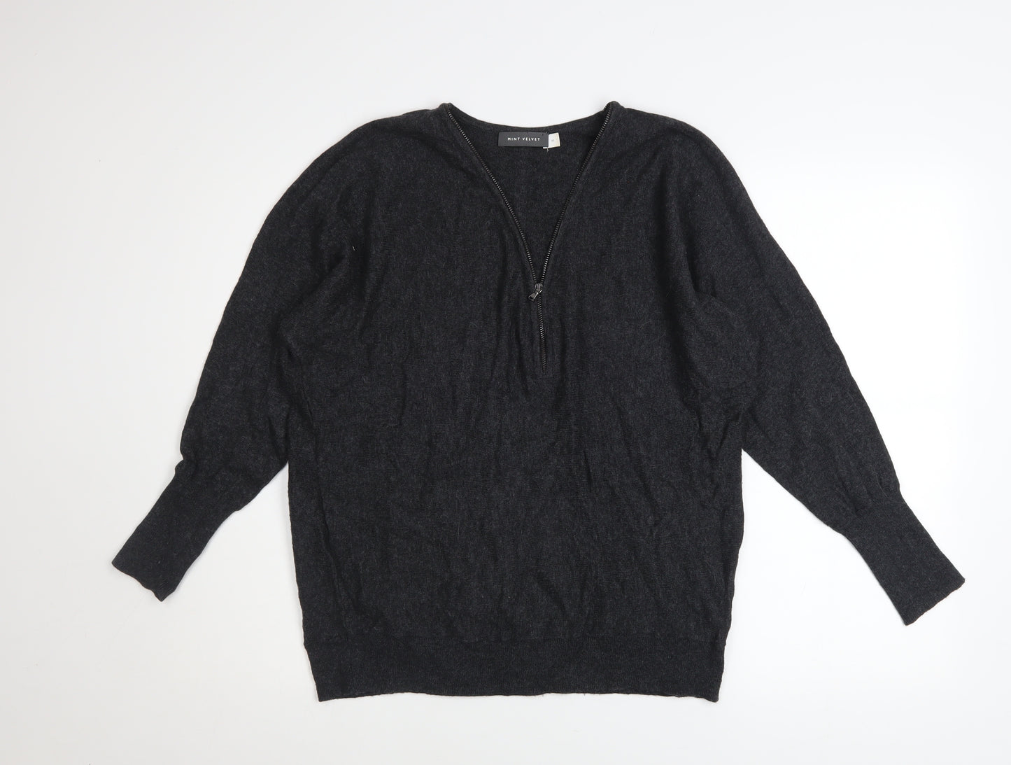 Mint Velvet Women’s Black Wool Cashmere V-Neck Zip Jumper M
