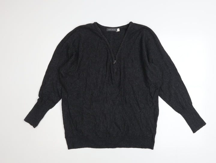 Mint Velvet Women’s Black Wool Cashmere V-Neck Zip Jumper M