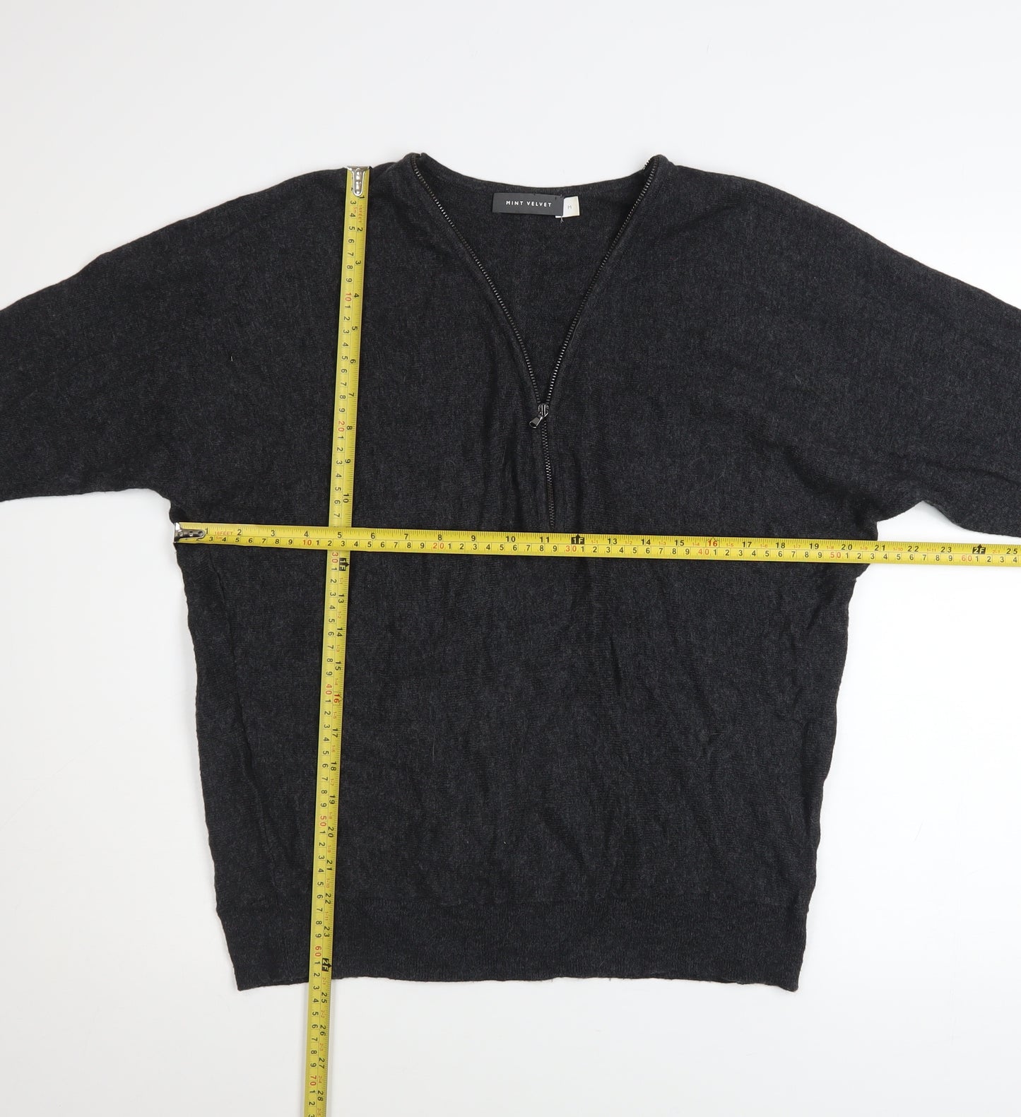 Mint Velvet Women’s Black Wool Cashmere V-Neck Zip Jumper M