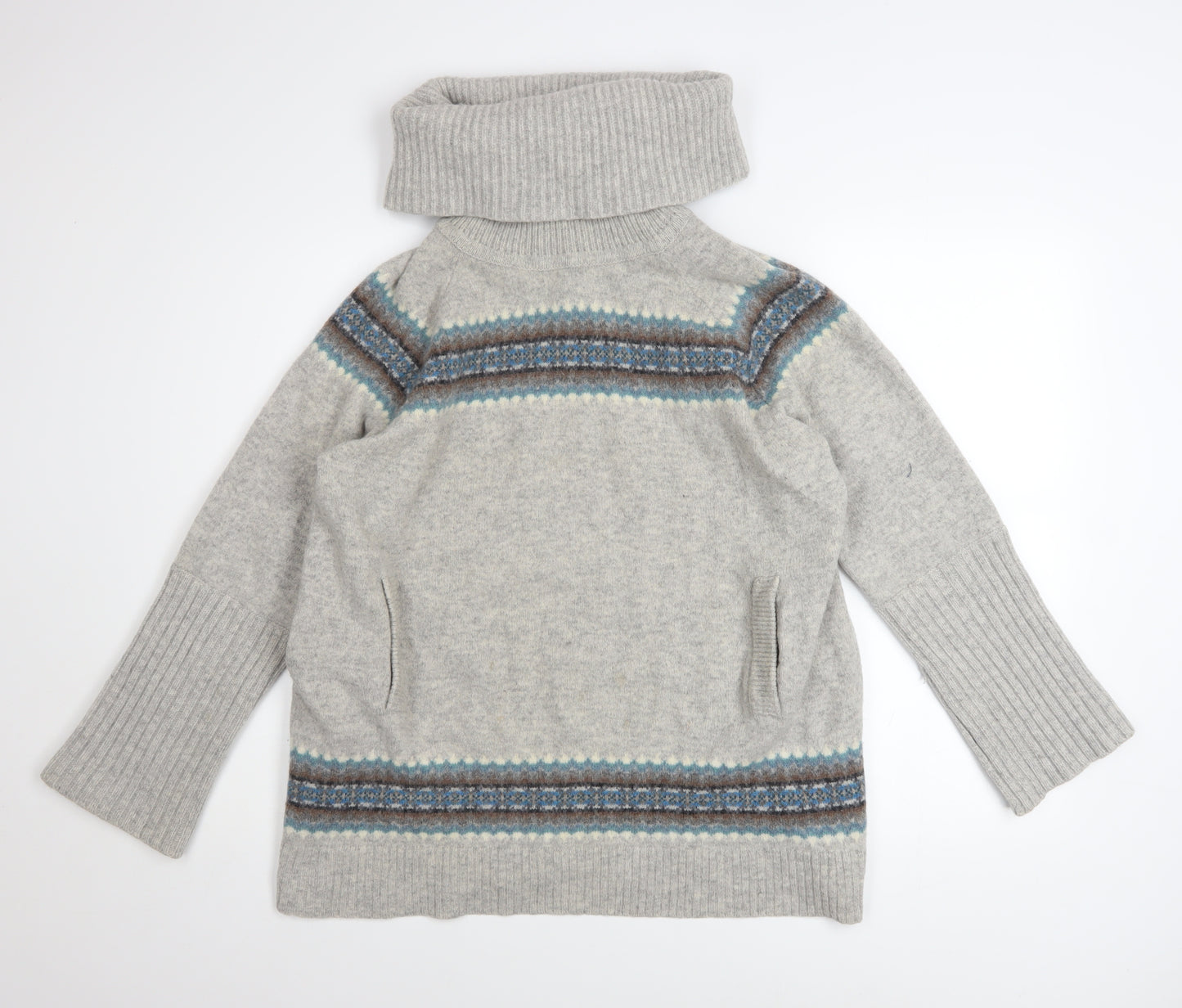 Gap Womens Grey Fair Isle Roll Neck Lambswool Jumper Size M