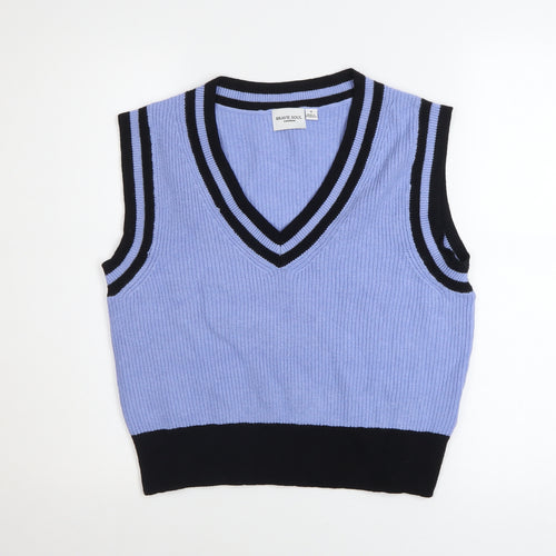 Brave Soul Women's Blue Sleeveless V-Neck Knit Vest Jumper Size S