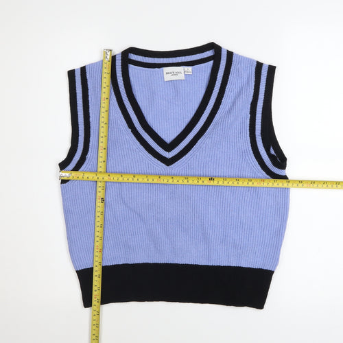 Brave Soul Women's Blue Sleeveless V-Neck Knit Vest Jumper Size S