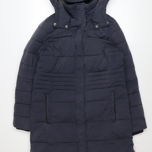 White Stuff Women Blue Long Hooded Puffer Coat Size 12