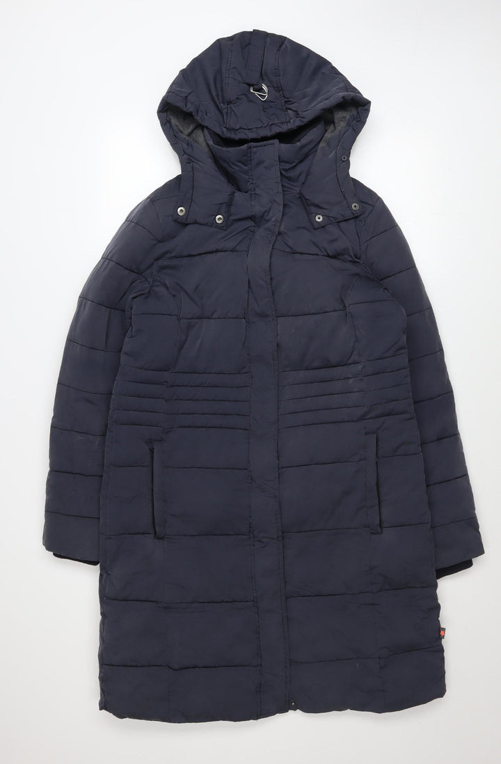 White Stuff Women Blue Long Hooded Puffer Coat Size 12