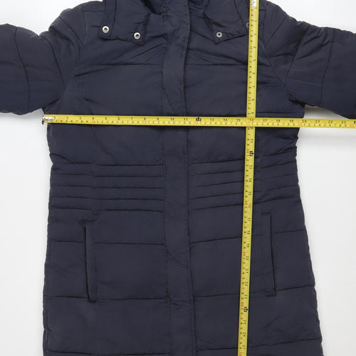 White Stuff Women Blue Long Hooded Puffer Coat Size 12