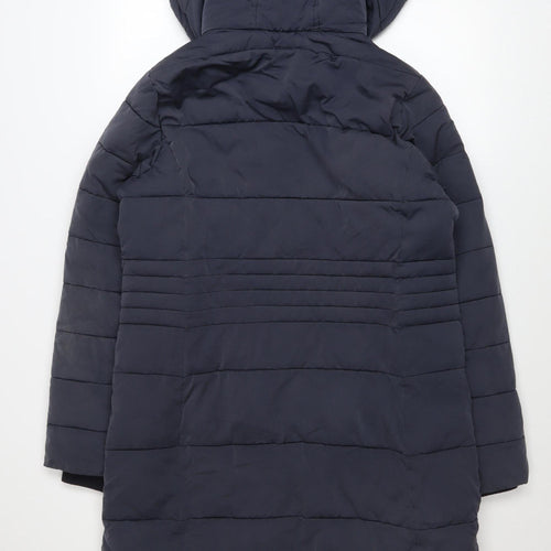 White Stuff Women Blue Long Hooded Puffer Coat Size 12