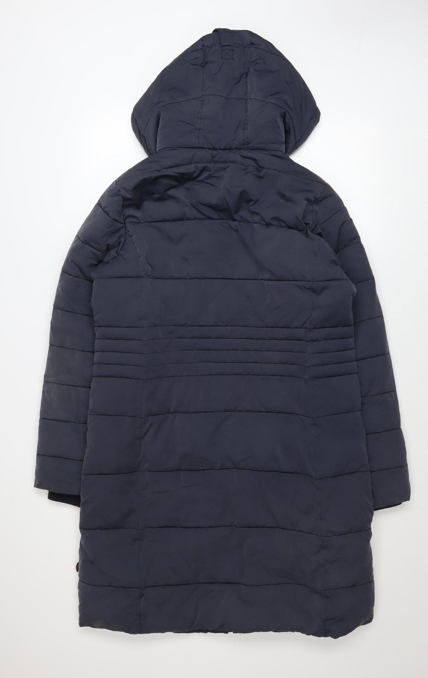 White Stuff Women Blue Long Hooded Puffer Coat Size 12