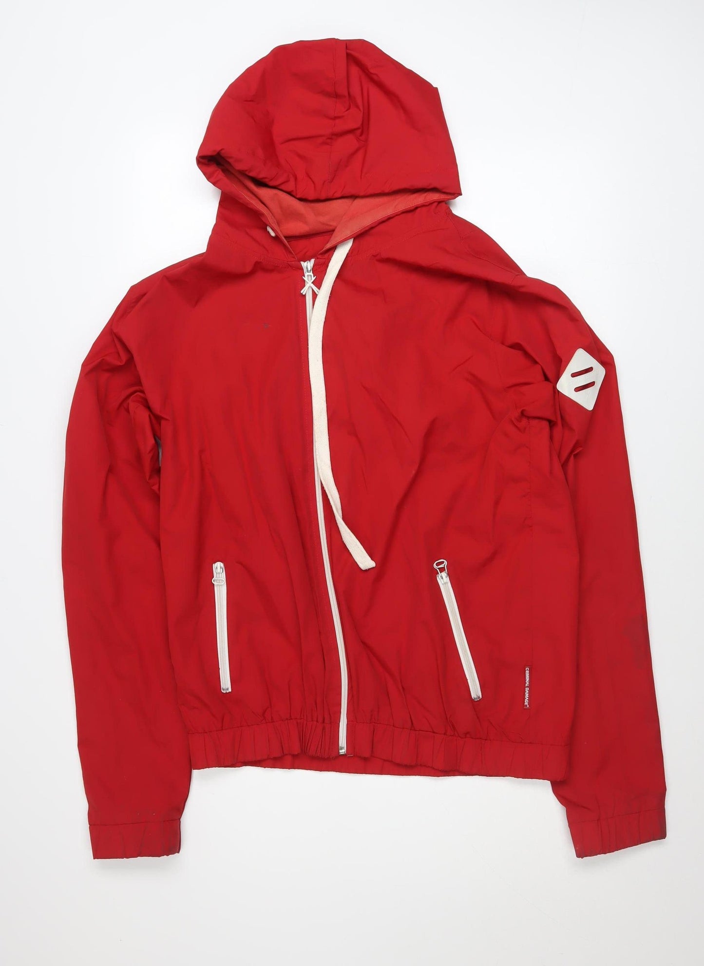Criminal Damage Men's Red Hooded Windbreaker Jacket Size M