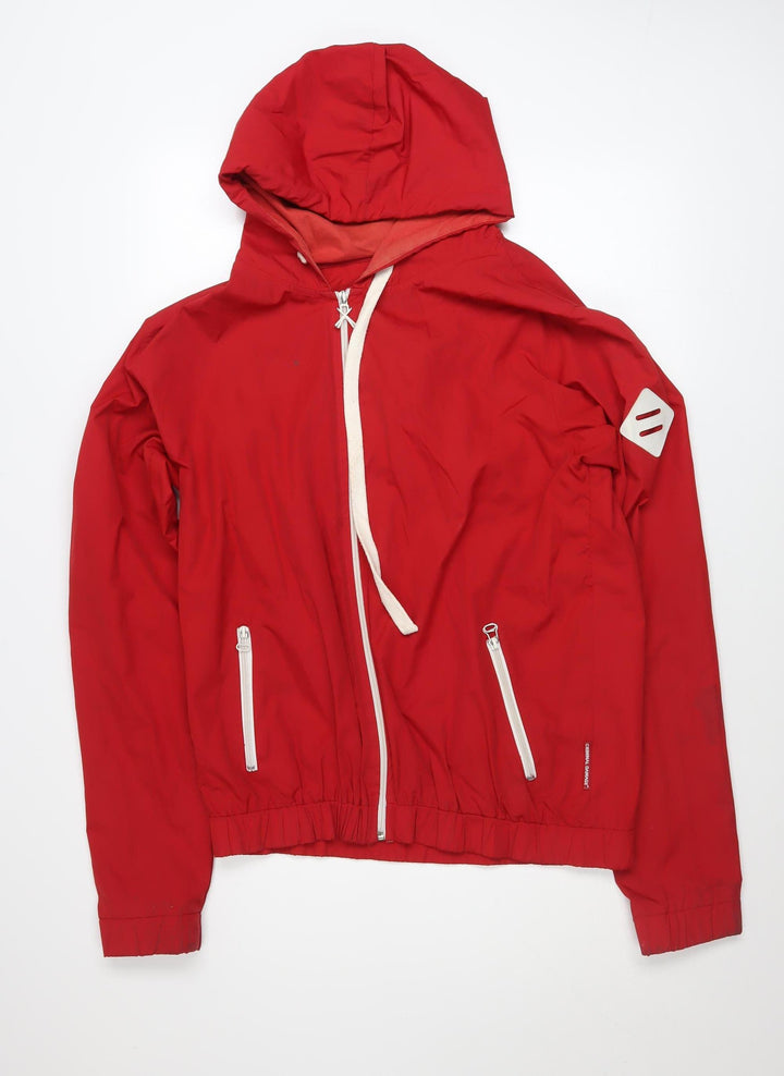 Criminal Damage Men's Red Hooded Windbreaker Jacket Size M