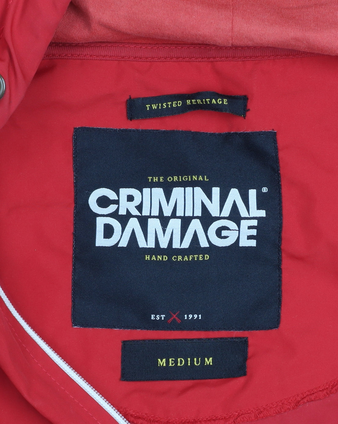 Criminal Damage Men's Red Hooded Windbreaker Jacket Size M