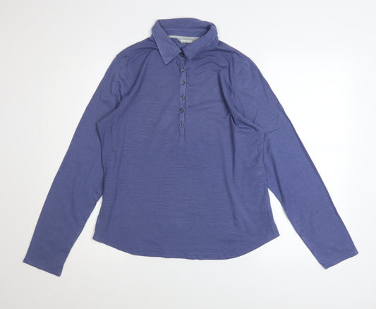 Rohan Womens Blue Stria Polo Shirt Size 14 Long Sleeve Quick Dry Travel Top