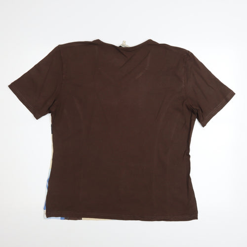 Bassini Women Brown Floral Viscose Stretch T-Shirt Size L