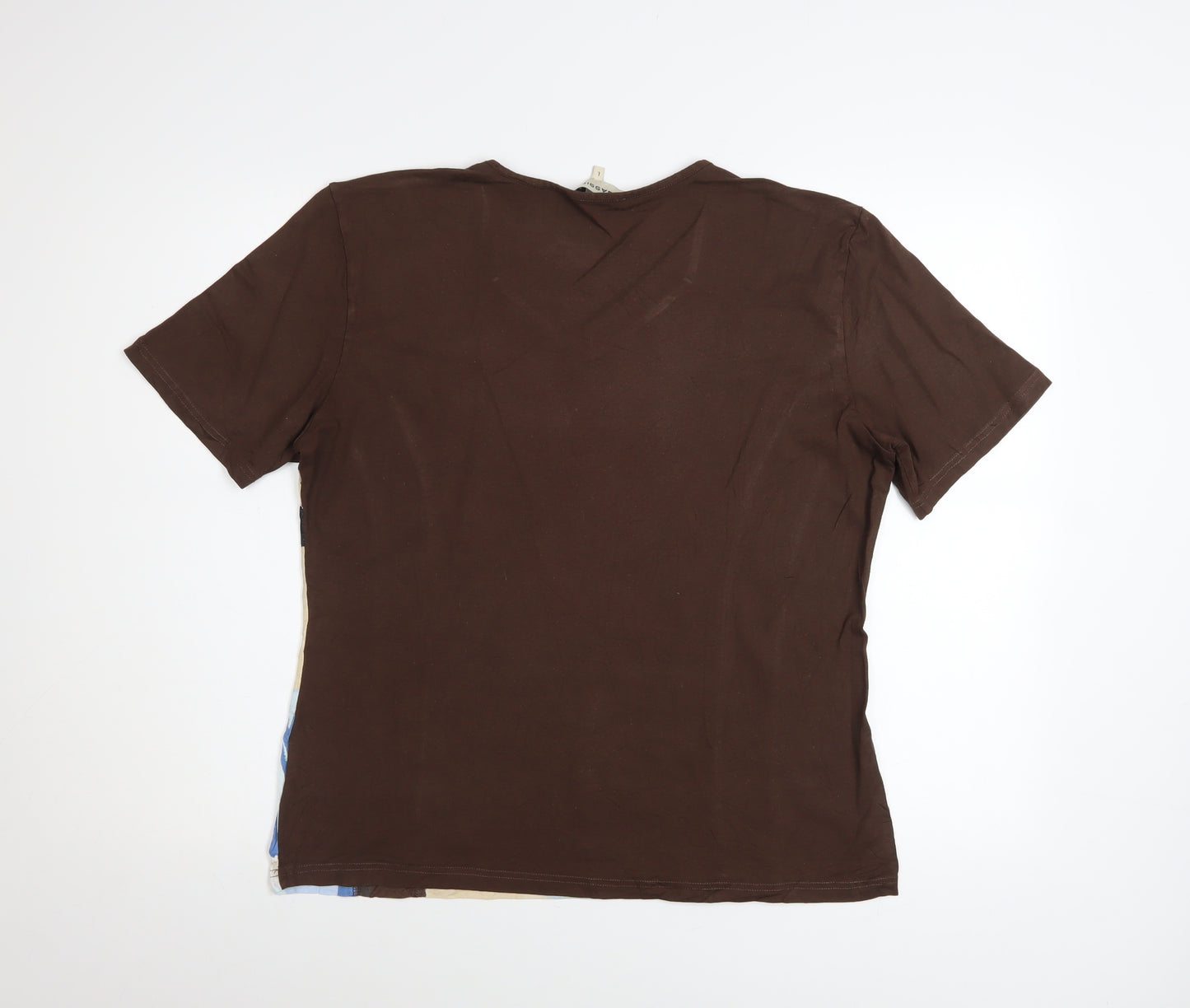 Bassini Women Brown Floral Viscose Stretch T-Shirt Size L