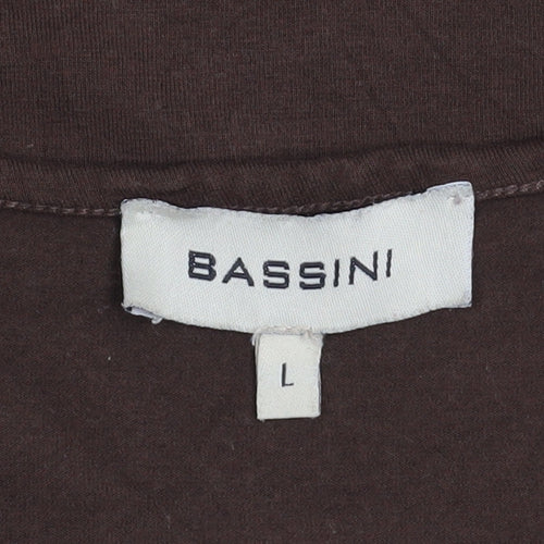 Bassini Women Brown Floral Viscose Stretch T-Shirt Size L
