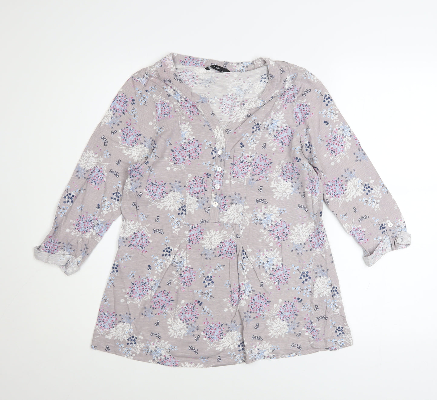 M&Co Women's Beige Floral Cotton Tunic Blouse Size 12