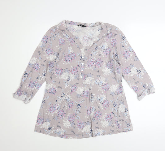 M&Co Women's Beige Floral Cotton Tunic Blouse Size 12