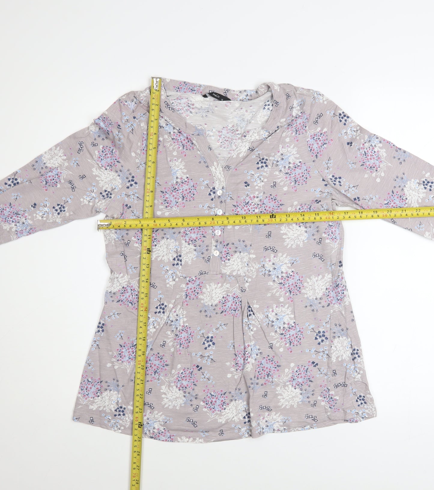 M&Co Women's Beige Floral Cotton Tunic Blouse Size 12