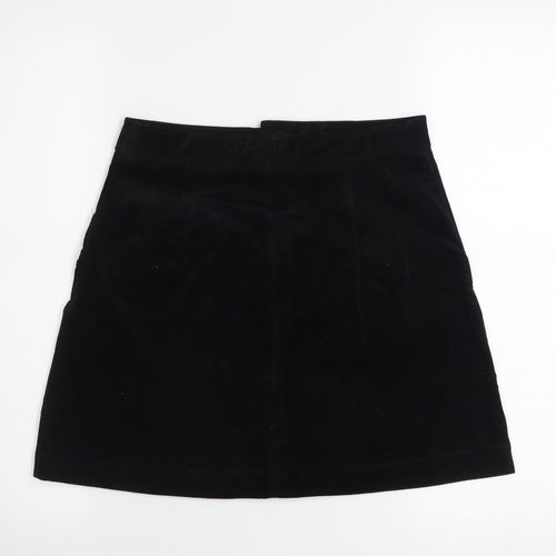 ZARA Womens Black A-Line Button Front Corduroy Mini Skirt Size S