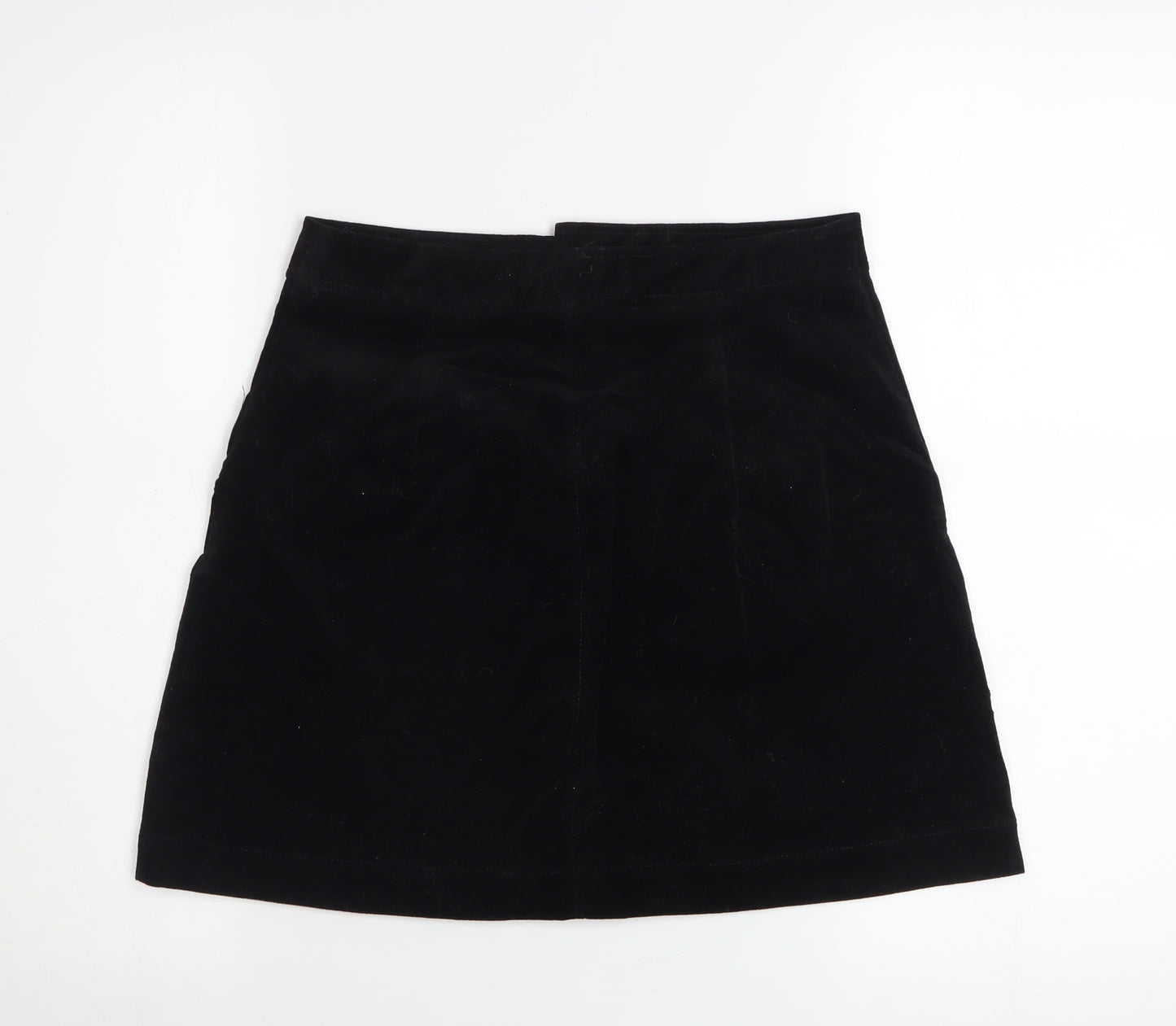 ZARA Womens Black A-Line Button Front Corduroy Mini Skirt Size S