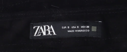 ZARA Womens Black A-Line Button Front Corduroy Mini Skirt Size S