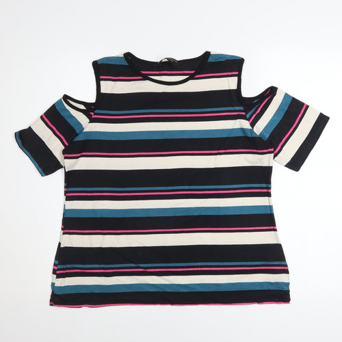 Dorothy Perkins Women’s Multicoloured Striped Cold Shoulder T-Shirt UK 16
