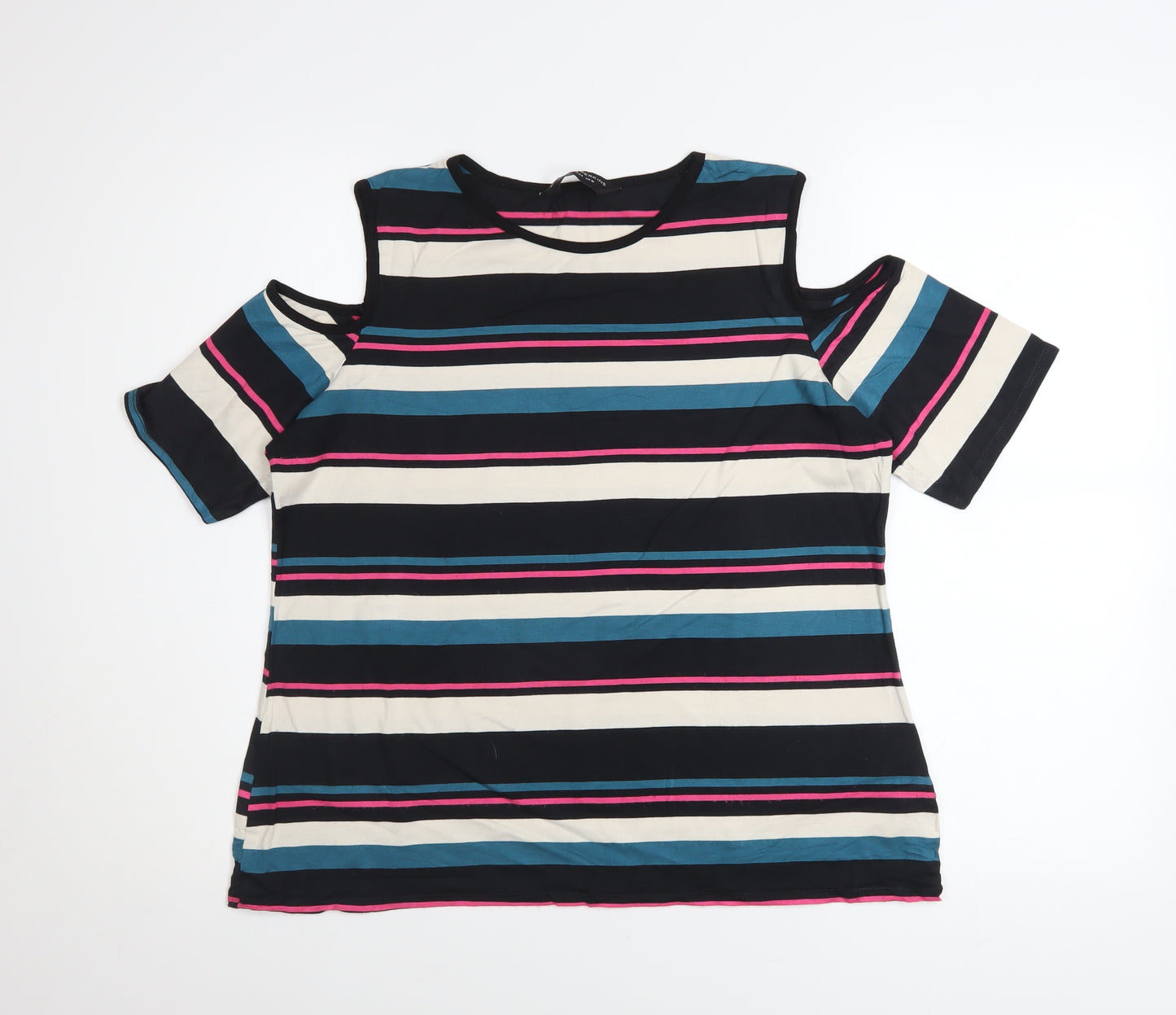 Dorothy Perkins Women’s Multicoloured Striped Cold Shoulder T-Shirt UK 16