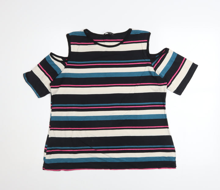 Dorothy Perkins Women’s Multicoloured Striped Cold Shoulder T-Shirt UK 16
