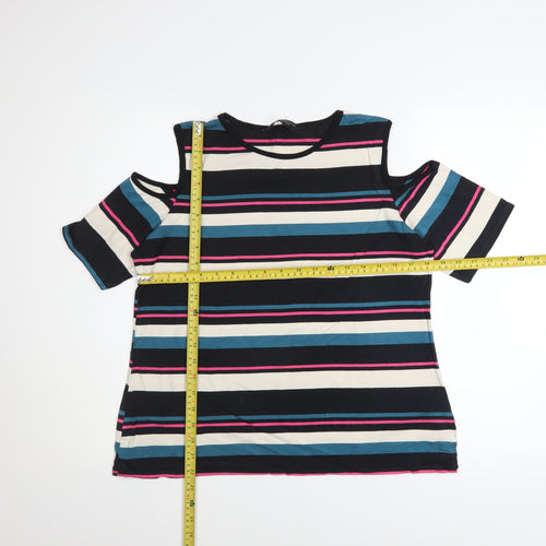 Dorothy Perkins Women’s Multicoloured Striped Cold Shoulder T-Shirt UK 16