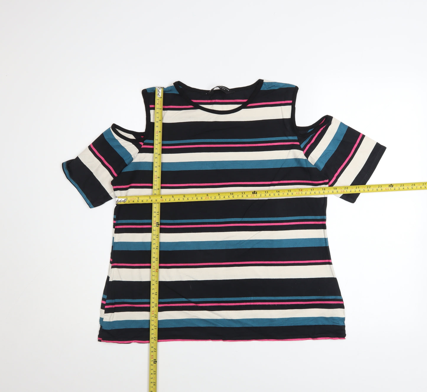 Dorothy Perkins Women’s Multicoloured Striped Cold Shoulder T-Shirt UK 16