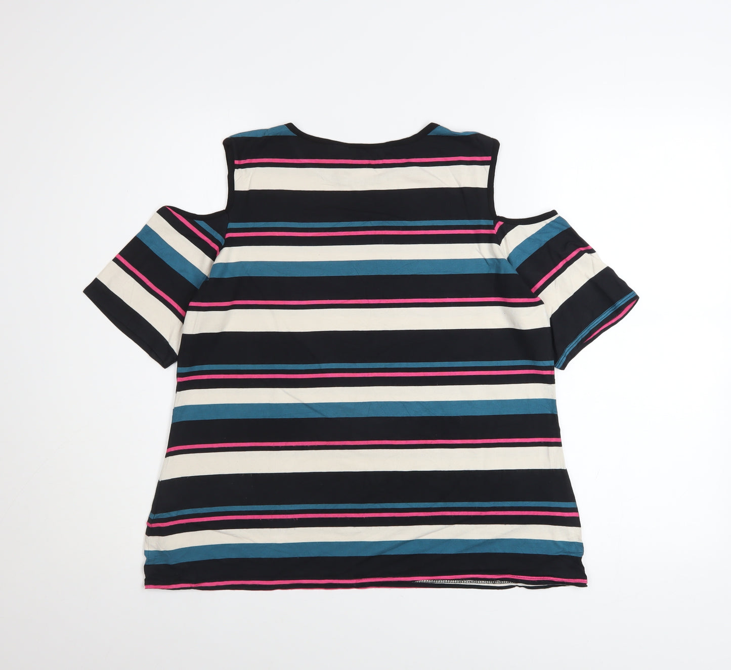Dorothy Perkins Women’s Multicoloured Striped Cold Shoulder T-Shirt UK 16