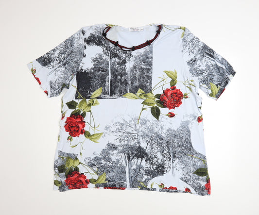 Fashion Highlight Women’s Red Floral Print Short Sleeve Viscose T-Shirt Size 20