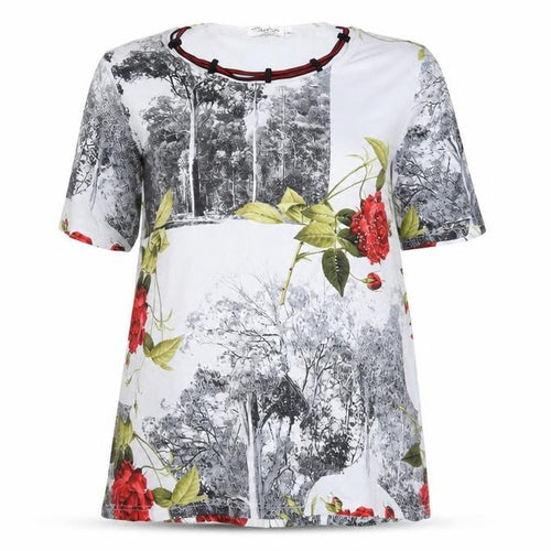 Fashion Highlight Women’s Red Floral Print Short Sleeve Viscose T-Shirt Size 20