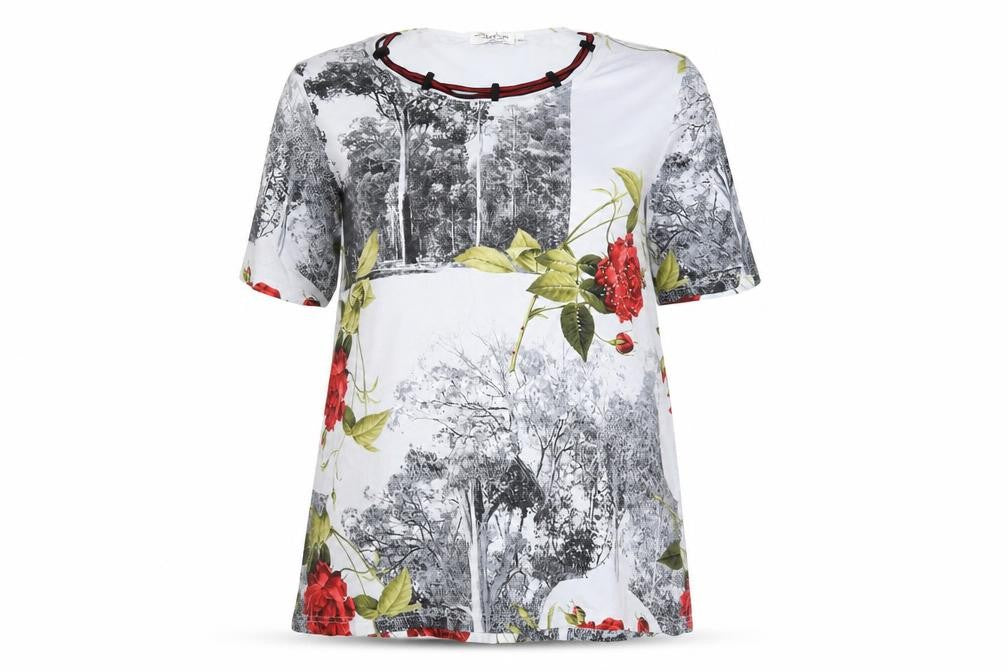 Fashion Highlight Women’s Red Floral Print Short Sleeve Viscose T-Shirt Size 20