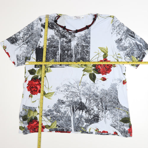 Fashion Highlight Women’s Red Floral Print Short Sleeve Viscose T-Shirt Size 20