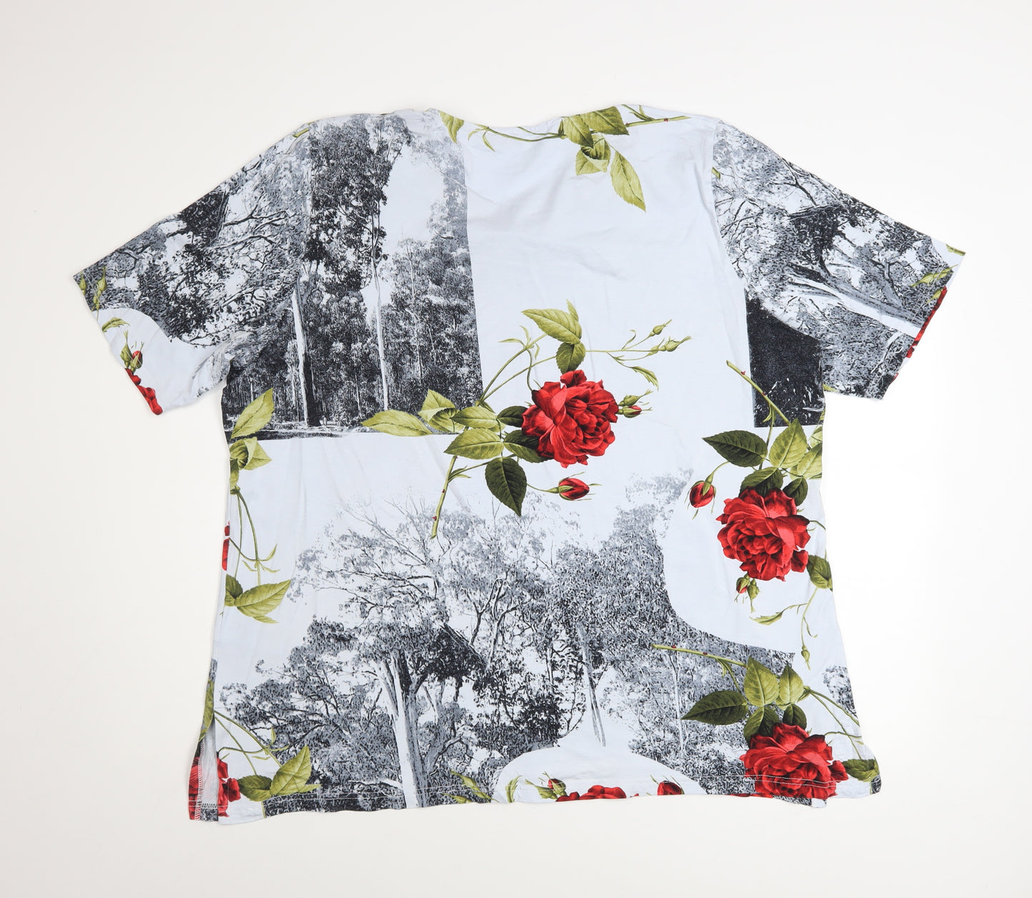 Fashion Highlight Women’s Red Floral Print Short Sleeve Viscose T-Shirt Size 20