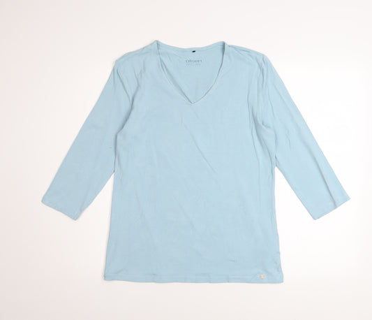 Olsen Women Blue V-Neck 3/4 Sleeve Basic Jersey T-Shirt Size 14