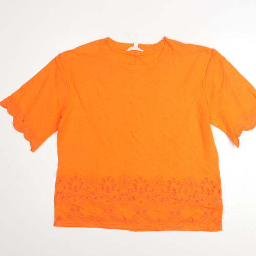 Marks and Spencer Womens Orange Embroidered Cotton T-Shirt Size 10