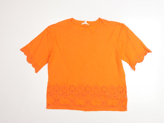 Marks and Spencer Womens Orange Embroidered Cotton T-Shirt Size 10