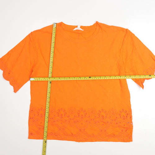 Marks and Spencer Womens Orange Embroidered Cotton T-Shirt Size 10