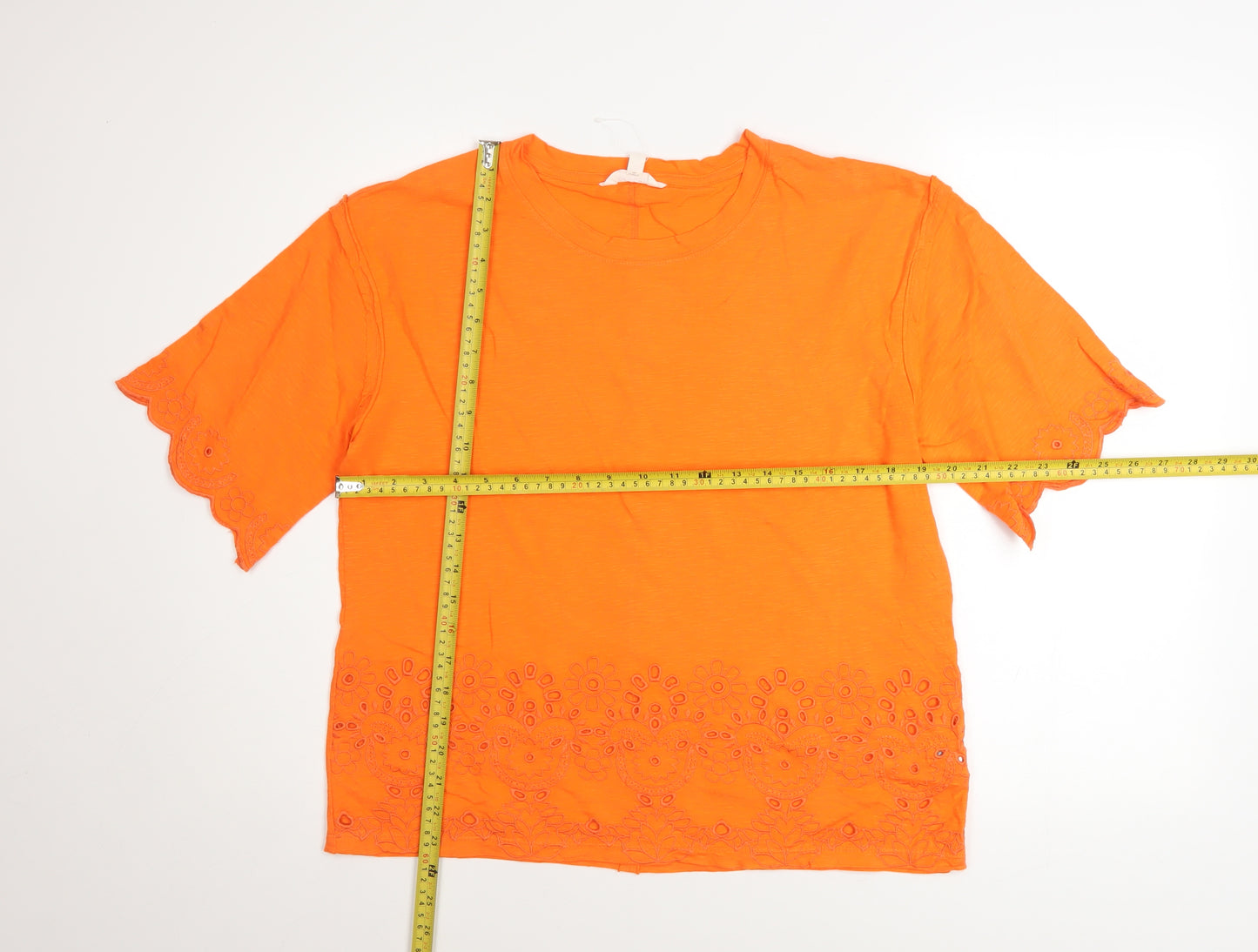 Marks and Spencer Womens Orange Embroidered Cotton T-Shirt Size 10