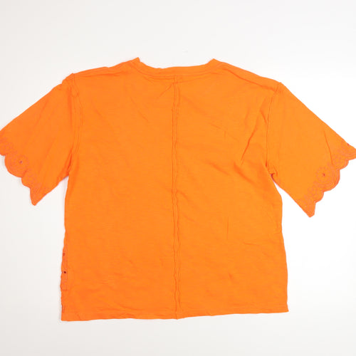 Marks and Spencer Womens Orange Embroidered Cotton T-Shirt Size 10