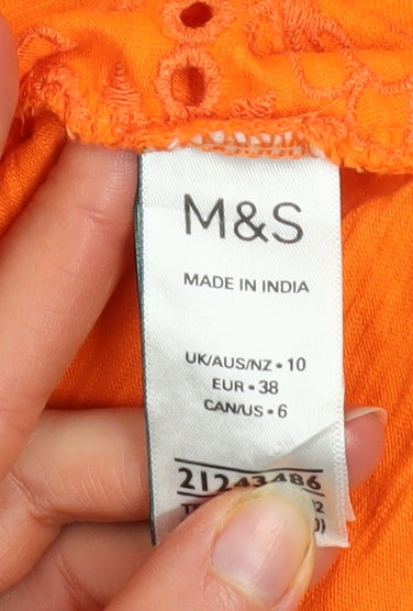 Marks and Spencer Womens Orange Embroidered Cotton T-Shirt Size 10